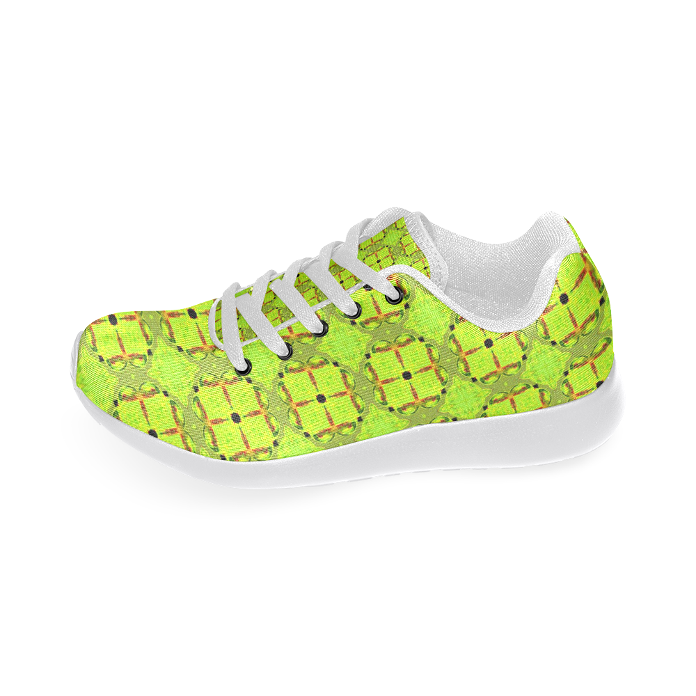 Lime Gold Geometric Squares Diamonds Women’s Running Shoes (Model 020)