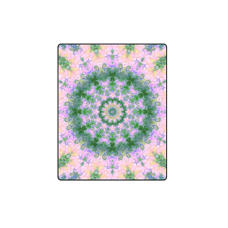 Rose Pink Green Explosion of Flowers Mandala Blanket 40"x50"