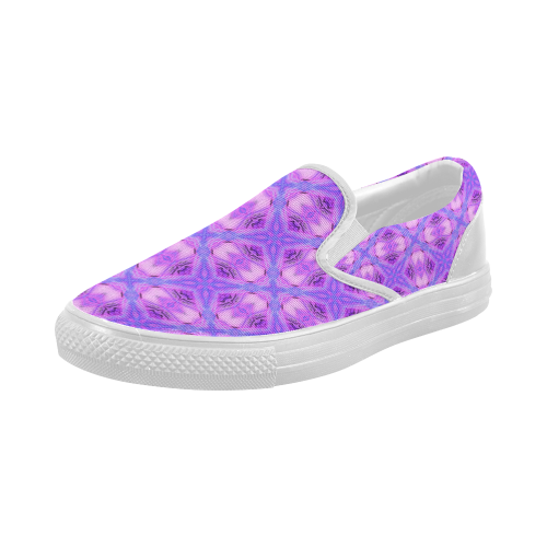 Vibrant Abstract Modern Violet Lavender Lattice Women's Slip-on Canvas Shoes (Model 019)
