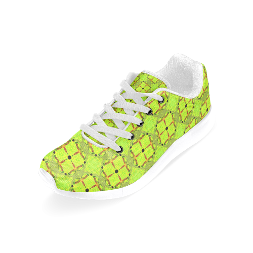 Lime Gold Geometric Squares Diamonds Women’s Running Shoes (Model 020)