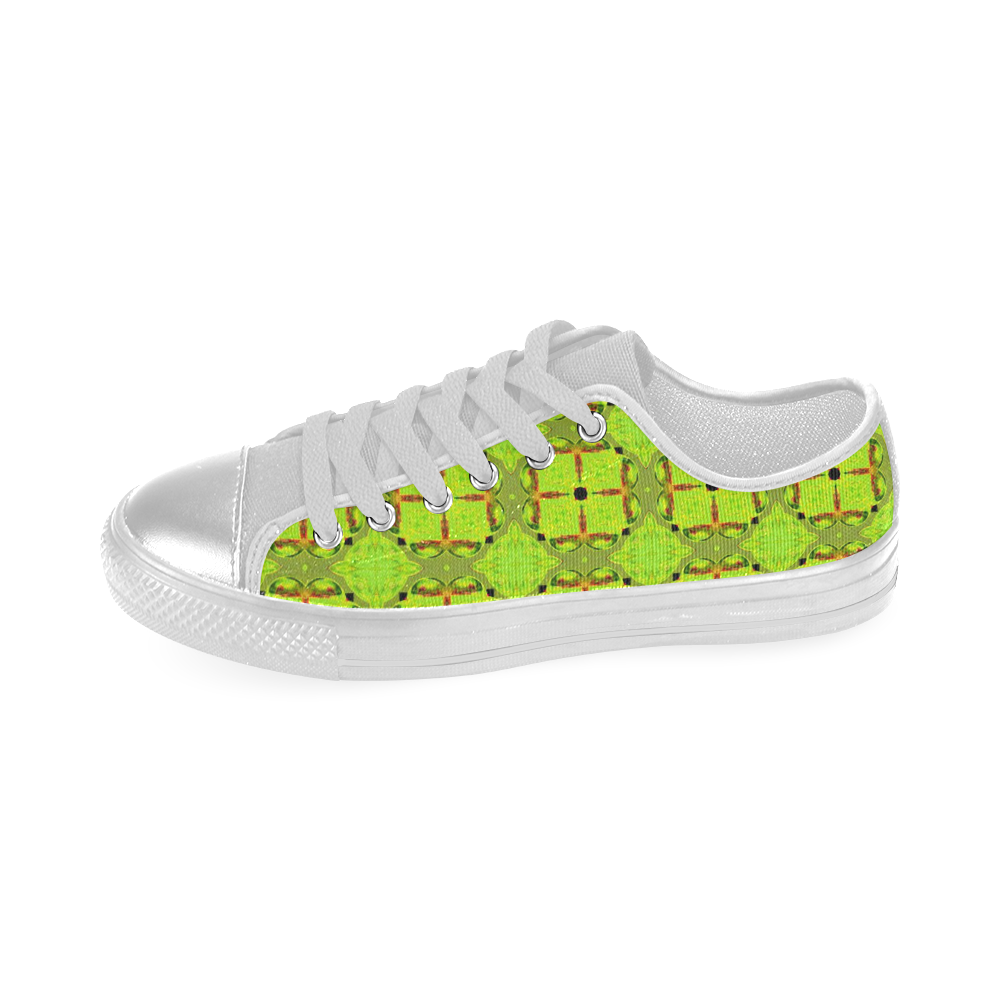 Lime Gold Geometric Squares Diamonds Women's Classic Canvas Shoes (Model 018)