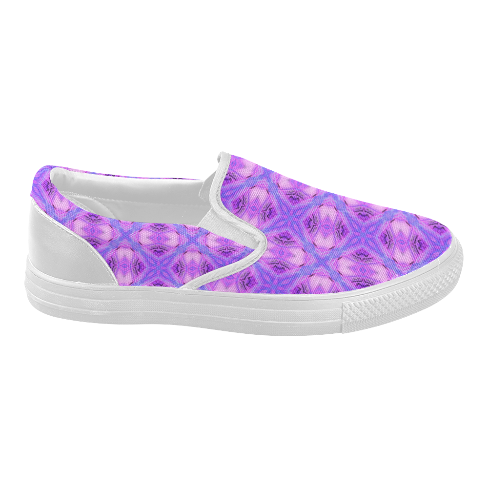 Vibrant Abstract Modern Violet Lavender Lattice Women's Slip-on Canvas Shoes (Model 019)