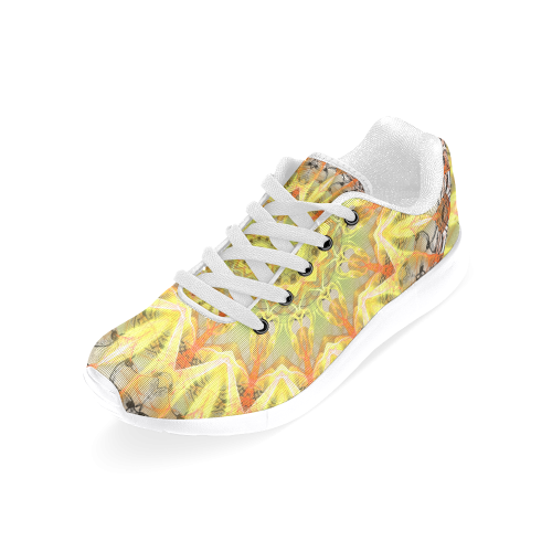 Golden Feathers Orange Flames Abstract Lattice Women’s Running Shoes (Model 020)