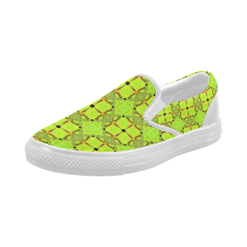 Lime Gold Geometric Squares Diamonds Women's Slip-on Canvas Shoes (Model 019)