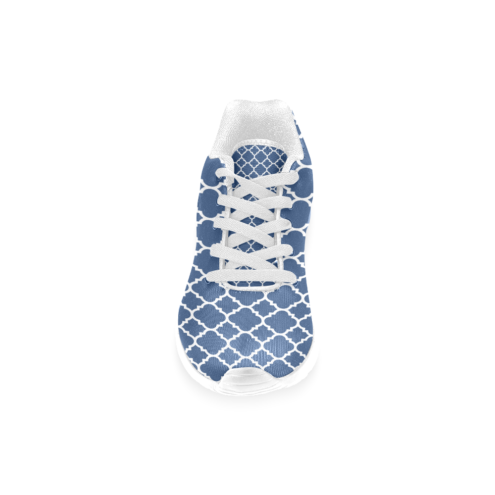 dark blue white quatrefoil classic pattern Women’s Running Shoes (Model 020)
