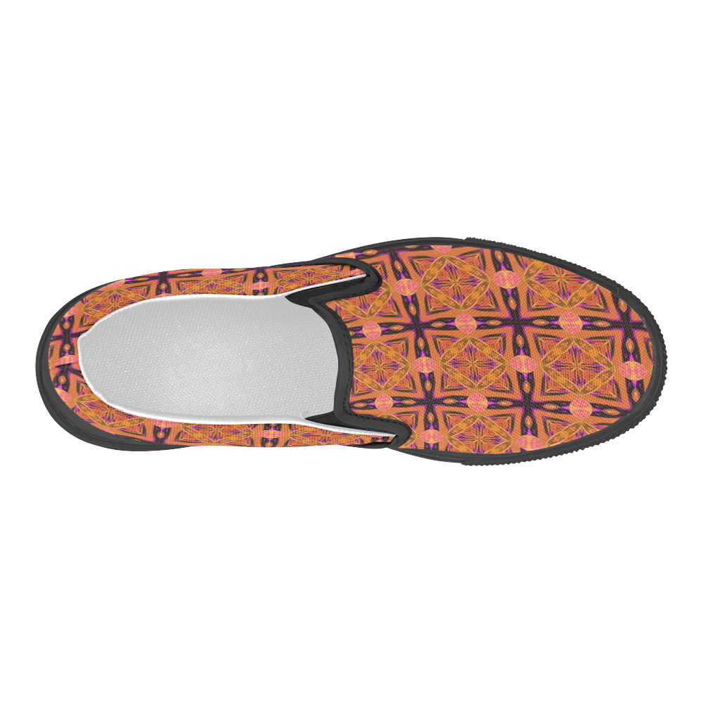 Peach Purple Abstract Moroccan Lattice Quilt Women's Slip-on Canvas Shoes (Model 019)