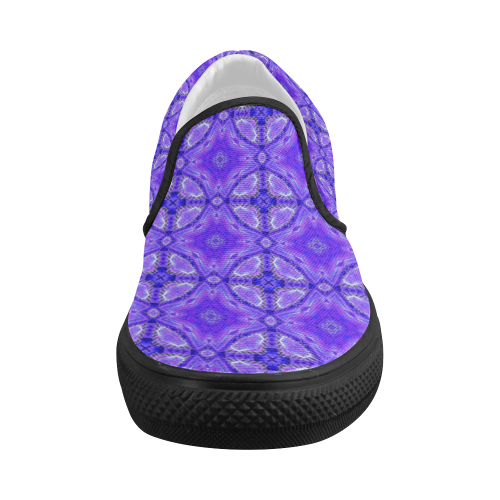 Purple Abstract Flowers, Lattice, Circle Quilt Women's Slip-on Canvas Shoes (Model 019)