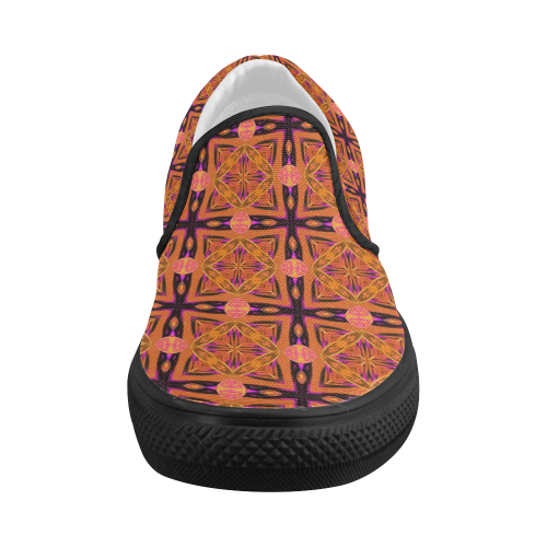 Peach Purple Abstract Moroccan Lattice Quilt Women's Slip-on Canvas Shoes (Model 019)