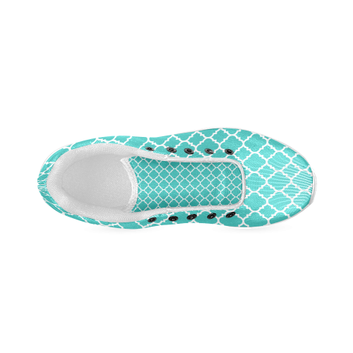 turquoise white quatrefoil classic pattern Women’s Running Shoes (Model 020)