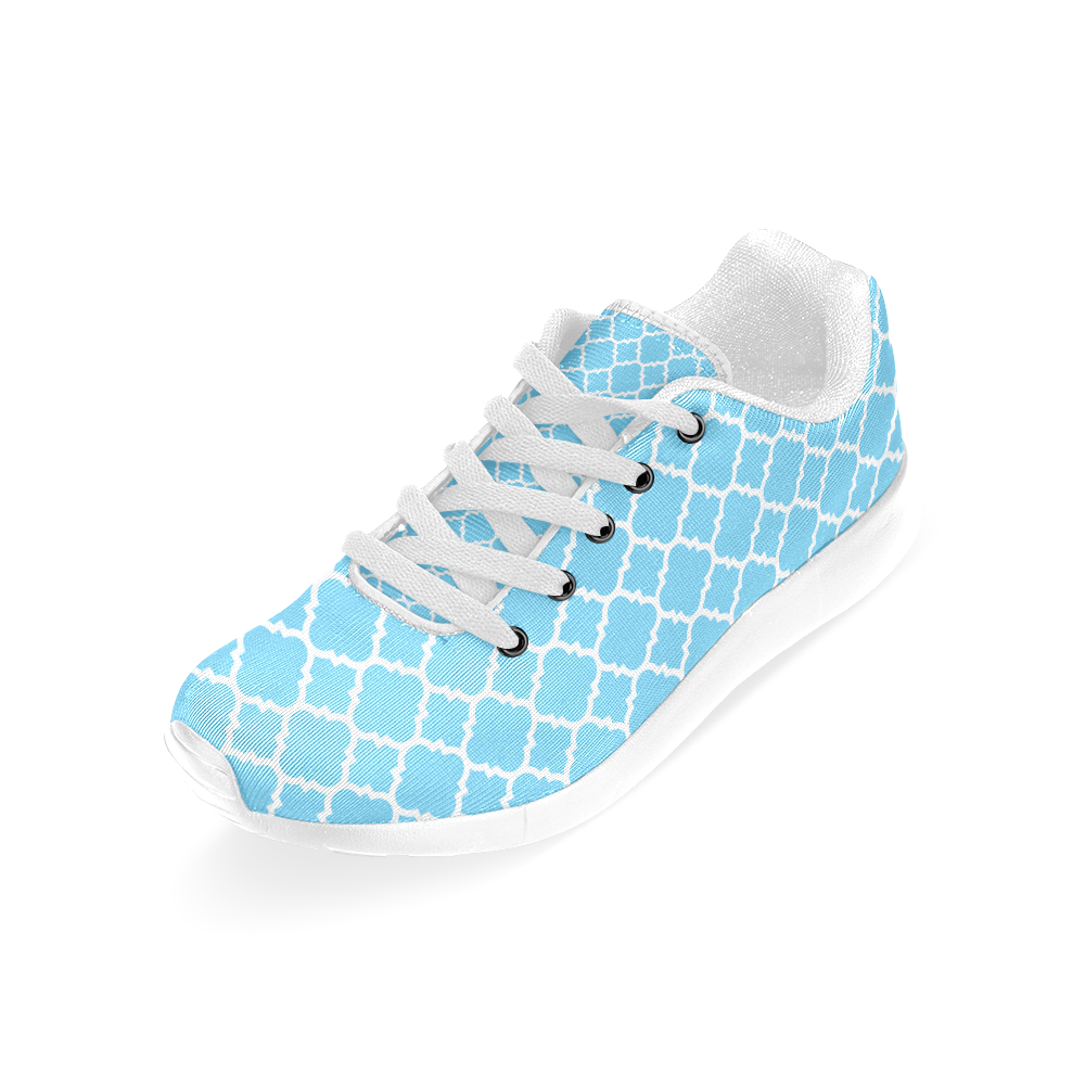 bright blue white quatrefoil classic pattern Women’s Running Shoes (Model 020)