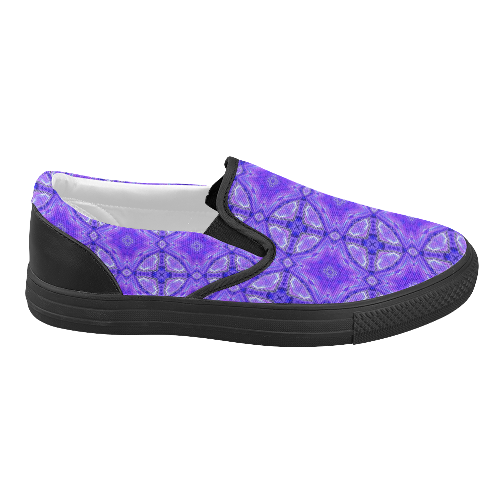 Purple Abstract Flowers, Lattice, Circle Quilt Women's Slip-on Canvas Shoes (Model 019)