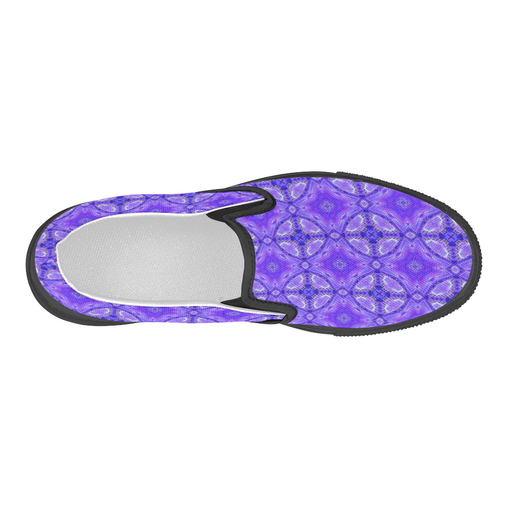 Purple Abstract Flowers, Lattice, Circle Quilt Women's Slip-on Canvas Shoes (Model 019)