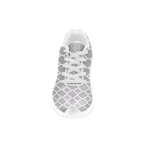 grey white quatrefoil classic pattern Women’s Running Shoes (Model 020)