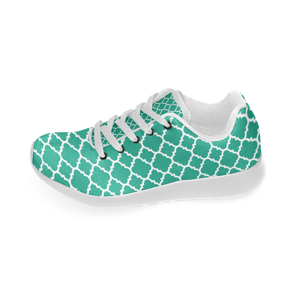 emerald green white quatrefoil classic pattern Women’s Running Shoes (Model 020)