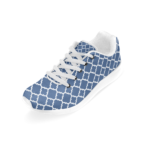 dark blue white quatrefoil classic pattern Women’s Running Shoes (Model 020)