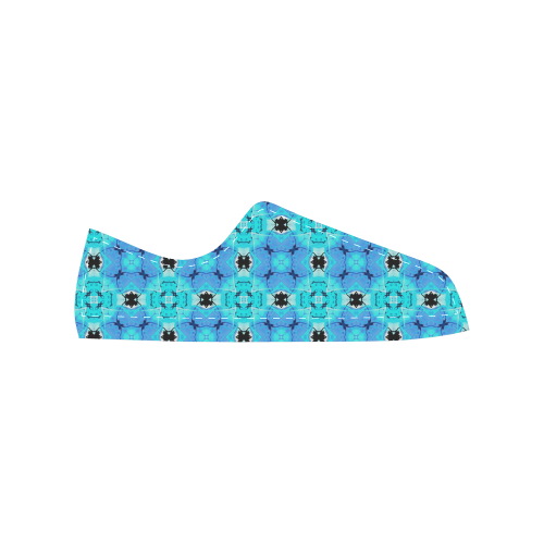 Vibrant Modern Abstract Lattice Aqua Blue Quilt Women's Classic Canvas Shoes (Model 018)