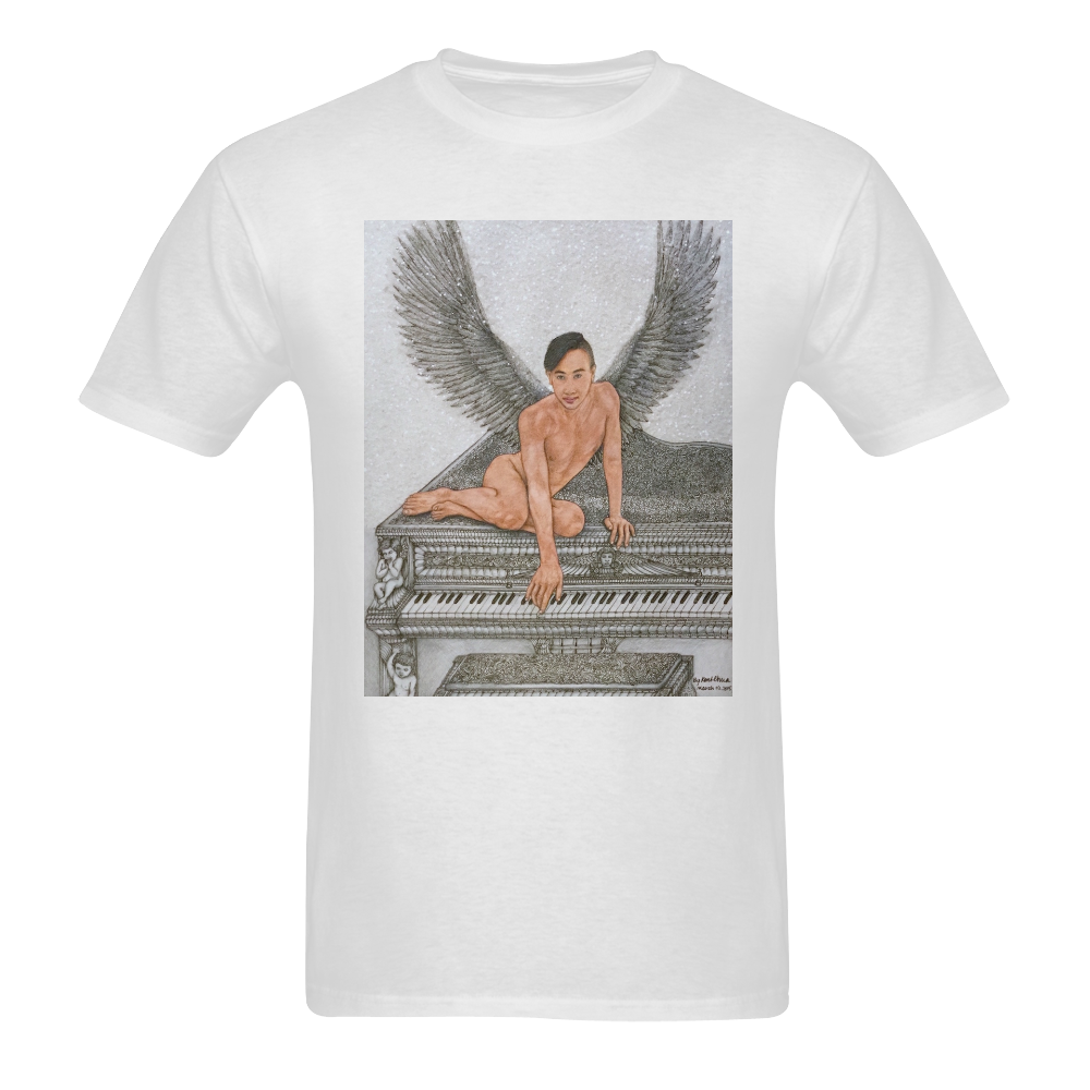 Angel And Piano Drawing Sunny Men's T- shirt (Model T06)