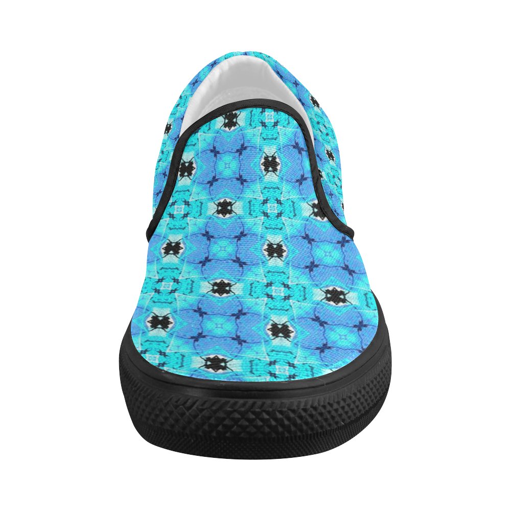 Vibrant Modern Abstract Lattice Aqua Blue Quilt Women's Slip-on Canvas Shoes (Model 019)