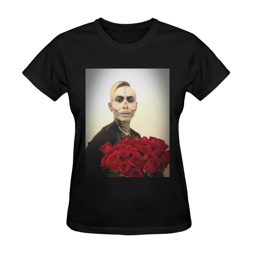 Skull Tux And Roses Photograph Sunny Women's T-shirt (Model T05)