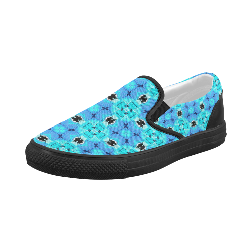 Vibrant Modern Abstract Lattice Aqua Blue Quilt Women's Slip-on Canvas Shoes (Model 019)