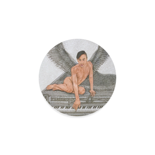 Angel And Piano Drawing Round Coaster