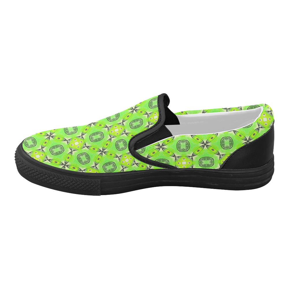Vibrant Abstract Tropical Lime Foliage Lattice Women's Slip-on Canvas Shoes (Model 019)