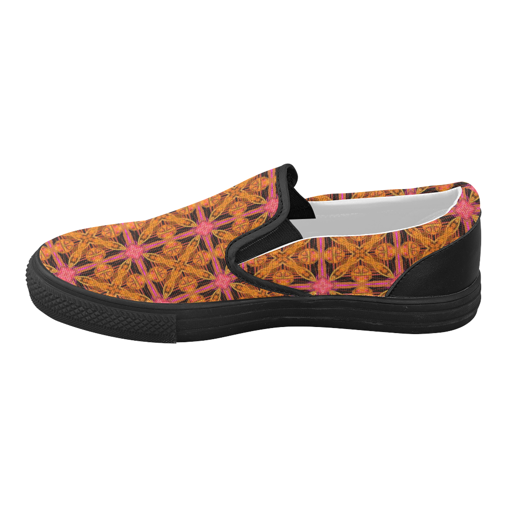 Peach Lattice Abstract Pink Snowflake Star Women's Slip-on Canvas Shoes (Model 019)