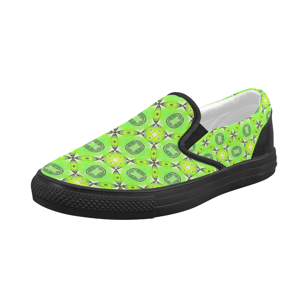 Vibrant Abstract Tropical Lime Foliage Lattice Women's Slip-on Canvas Shoes (Model 019)