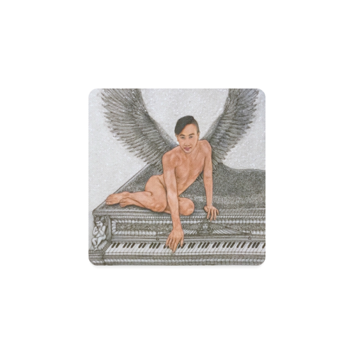 Angel And Piano Drawing Square Coaster