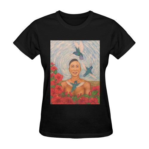 Spring Amazed By The Hummingbirds Drawing Sunny Women's T-shirt (Model T05)