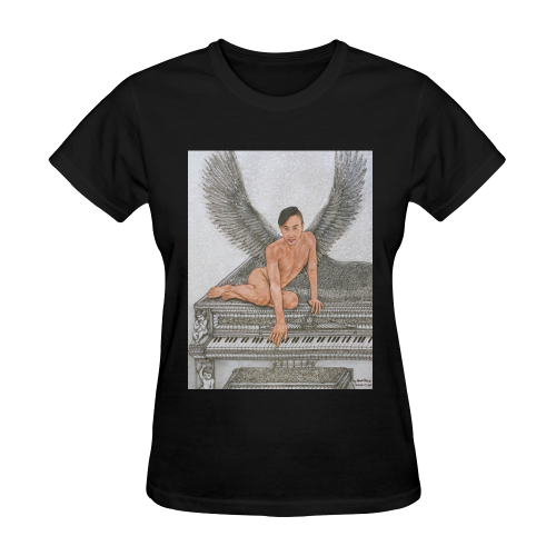 Angel And Piano Drawing Sunny Women's T-shirt (Model T05)