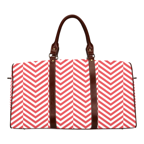 red and white classic chevron pattern Waterproof Travel Bag/Large (Model 1639)