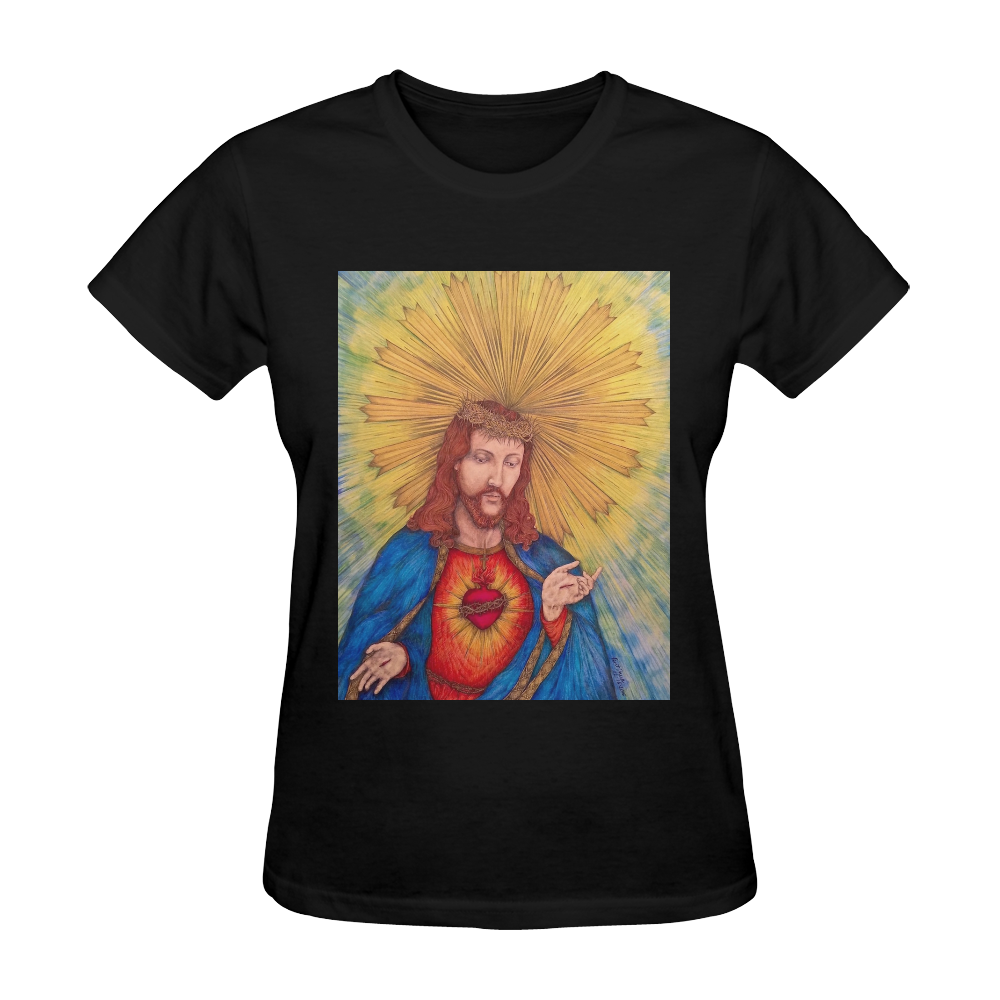 Sacred Heart Of Jesus Christ Drawing Sunny Women's T-shirt (Model T05)