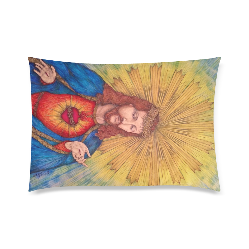 Sacred Heart Of Jesus Christ Drawing Custom Zippered Pillow Case 20"x30" (one side)