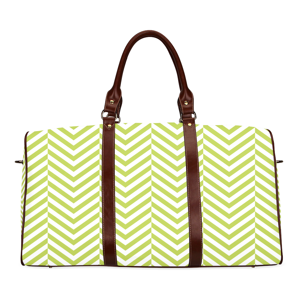 spring green and white classic chevron pattern Waterproof Travel Bag/Large (Model 1639)