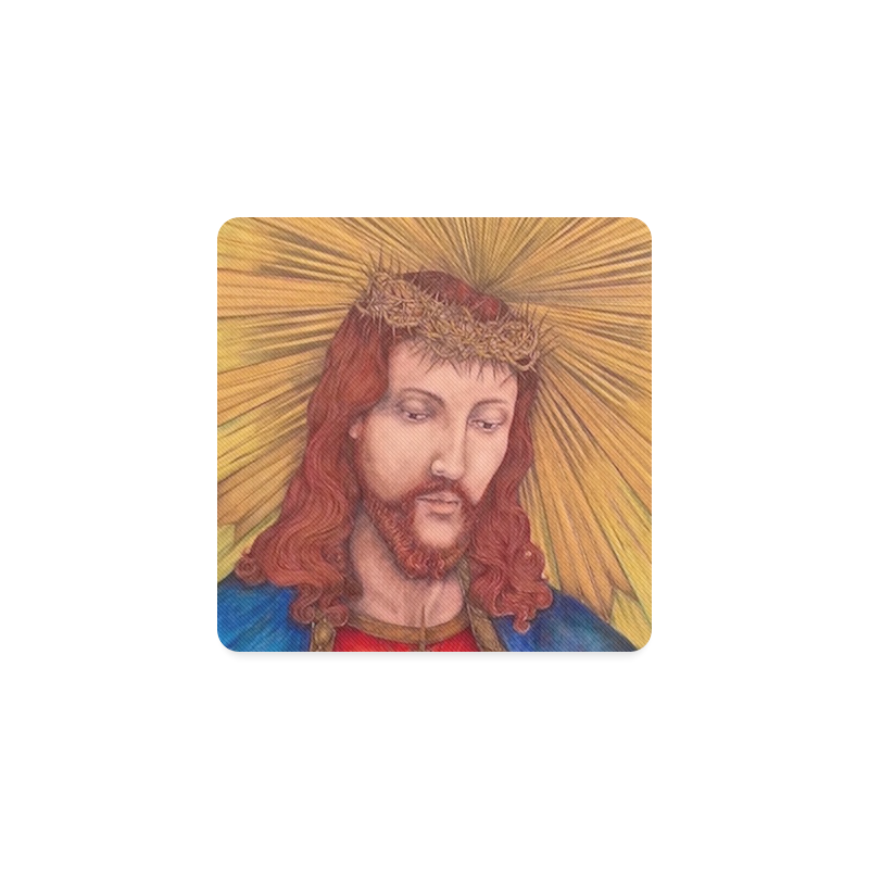 Sacred Heart Of Jesus Christ Drawing Square Coaster