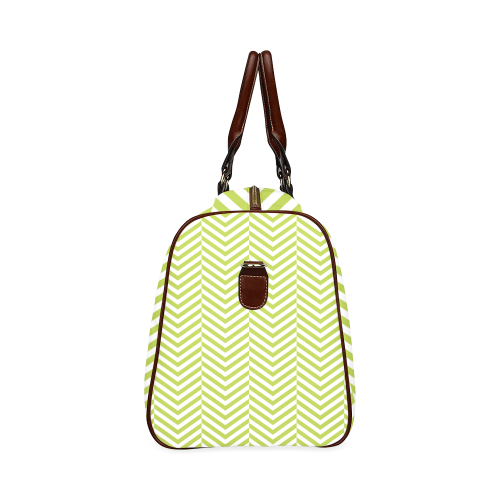 spring green and white classic chevron pattern Waterproof Travel Bag/Large (Model 1639)