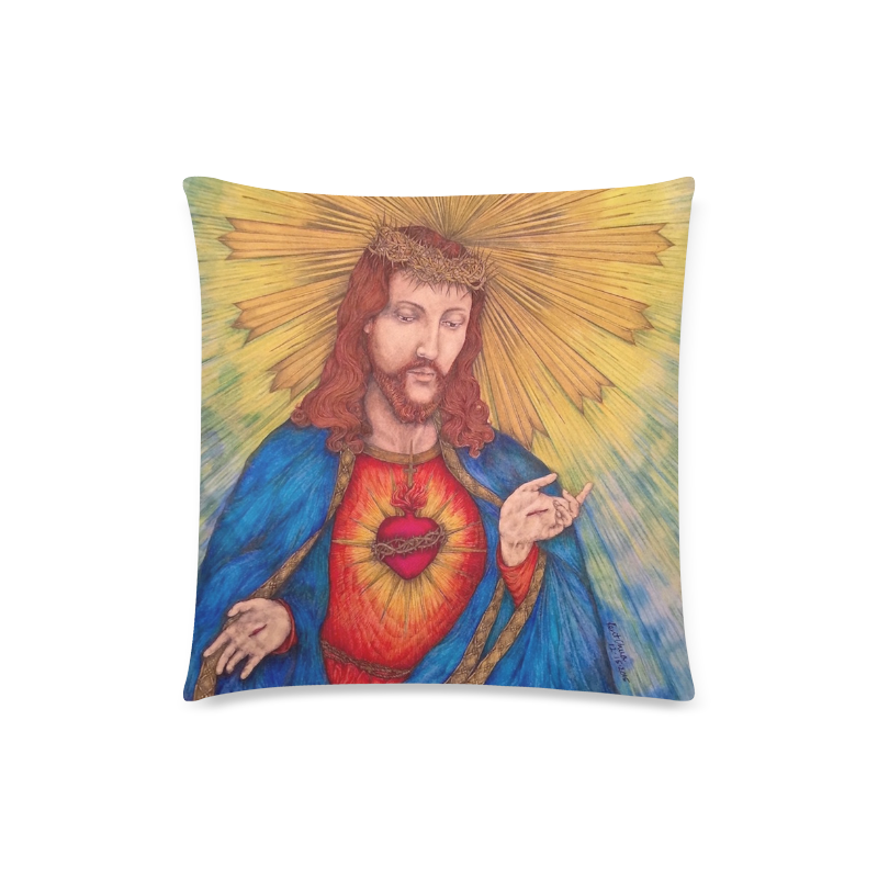 Sacred Heart Of Jesus Christ Drawing Custom Zippered Pillow Case 18"x18" (one side)