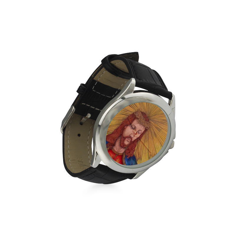 Sacred Heart Of Jesus Christ Drawing Women's Classic Leather Strap Watch(Model 203)