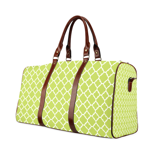 spring green white quatrefoil classic pattern Waterproof Travel Bag/Large (Model 1639)