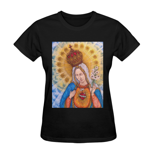 Immaculate Heart Of Virgin Mary Drawing Sunny Women's T-shirt (Model T05)
