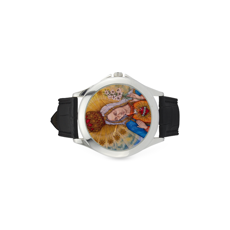 Immaculate Heart Of Virgin Mary Drawing Women's Classic Leather Strap Watch(Model 203)