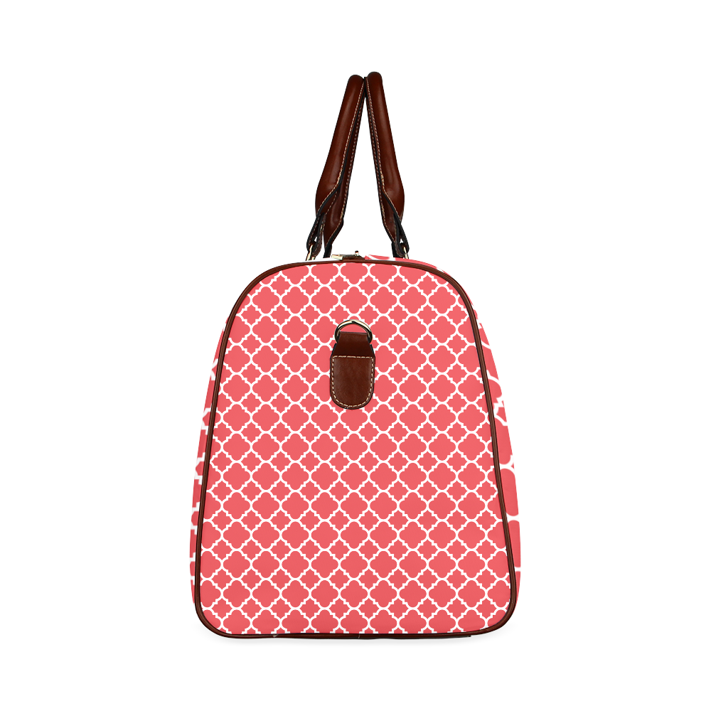 red white quatrefoil classic pattern Waterproof Travel Bag/Large (Model 1639)