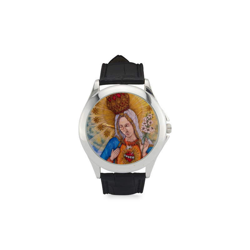 Immaculate Heart Of Virgin Mary Drawing Women's Classic Leather Strap Watch(Model 203)