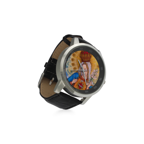 Immaculate Heart Of Virgin Mary Drawing Unisex Stainless Steel Leather Strap Watch(Model 202)