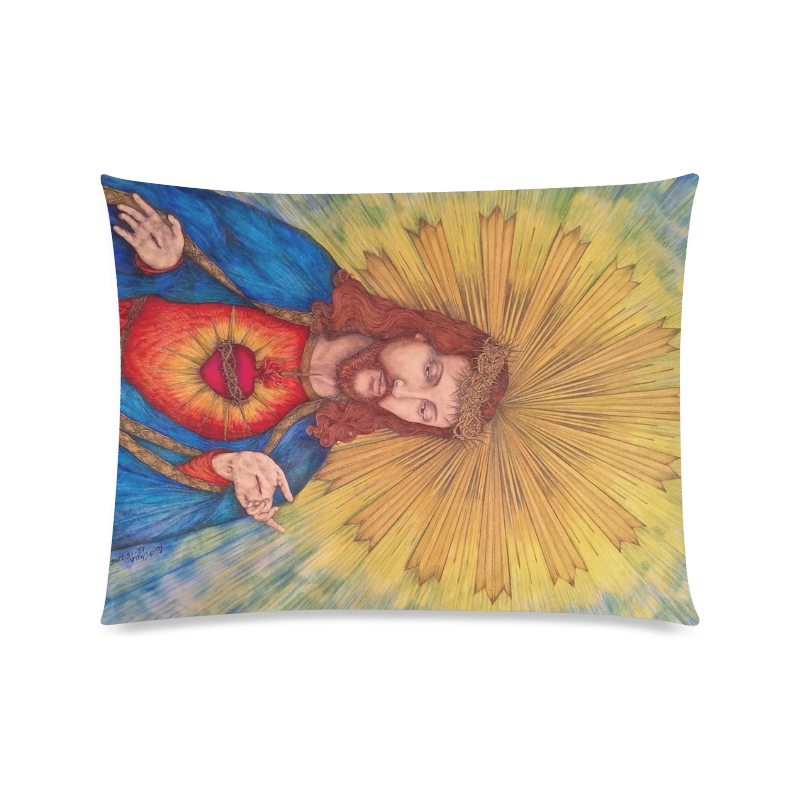 Sacred Heart Of Jesus Christ Drawing Custom Zippered Pillow Case 20"x26"(Twin Sides)