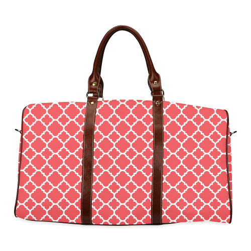 red white quatrefoil classic pattern Waterproof Travel Bag/Large (Model 1639)