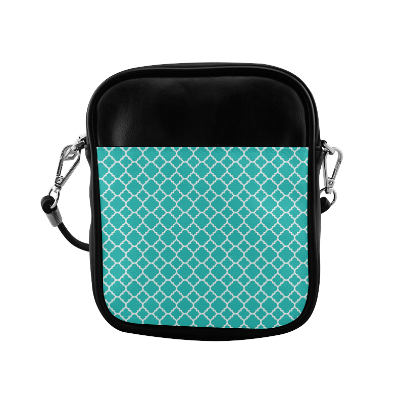 turquoise white quatrefoil classic pattern Sling Bag (Model 1627)