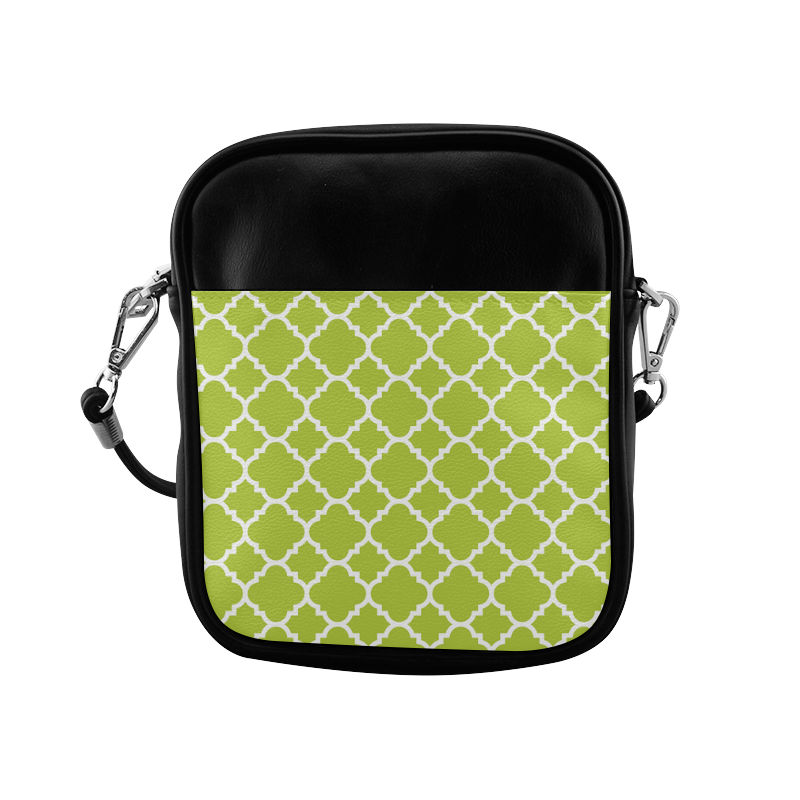 spring green white quatrefoil classic pattern Sling Bag (Model 1627)