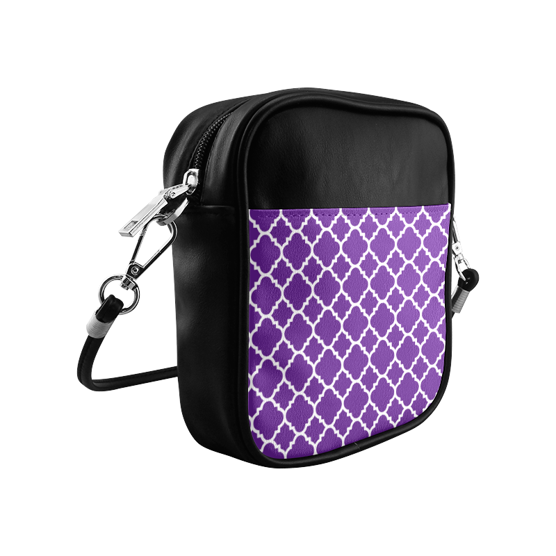 royal purple white quatrefoil classic pattern Sling Bag (Model 1627)